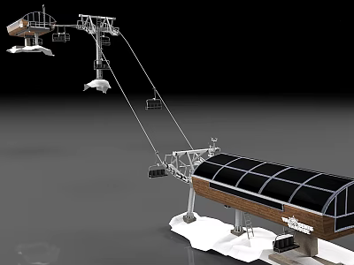Chairlift Amusement Ride Featuring Cable Cars Tower And Transparent Roof Station Structure 3d model