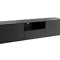 Black Wood Grain TV Stand With Modern Design Storage Drawers And Open Compartment