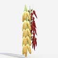 Hanging Dried Corn Cobs And Red Chili Peppers For Decorative Purpose 3d model