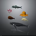 Different Types of Marine Creatures Including Fish Sea Anemone Octopus Jellyfish Whale and Sea Urchin