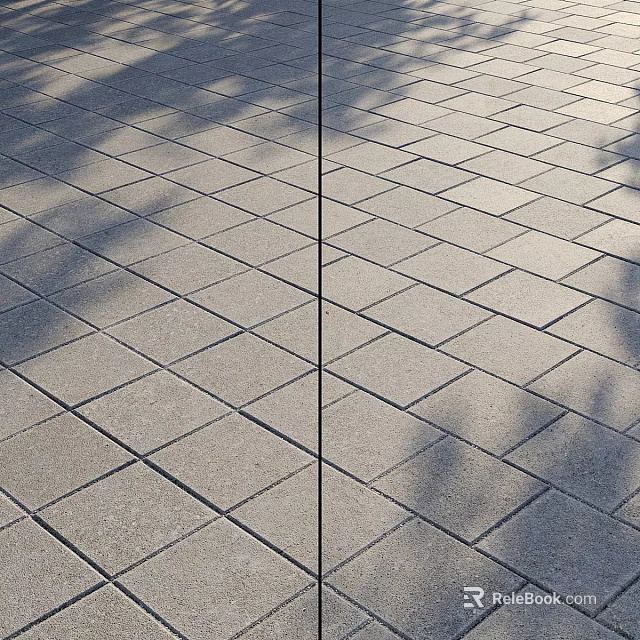 Outdoor Gray Patterned Paved Ground With Concrete Tile Grid And Tree Shadows 3d model