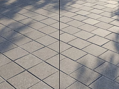 Outdoor Gray Patterned Paved Ground With Concrete Tile Grid And Tree Shadows 3d model