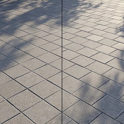 Outdoor Gray Patterned Paved Ground With Concrete Tile Grid And Tree Shadows 3d model