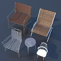 Modern Leisure Chairs With Woven Seats Metal Frames And Round Side Table 3d model