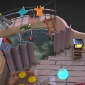 Creative Cartoon Guitar Shaped Scene With Mini Room Ladder And Colorful Lights