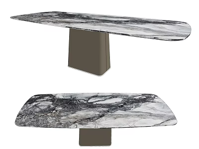 Stylish Dining Table With Black And White Veined Marble Top And Metal Base 3d model