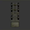 Military Truck Chassis Model With Multiple Wheels In Khaki Color And Wooden Texture