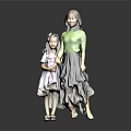 Modern Double Female Character Mother and Daughter 3d model