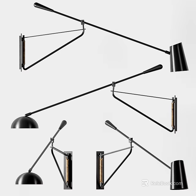 Modern Wall Lamps With Adjustable Arm Black Metal And Wood Indoor Home Lighting 3d model 
