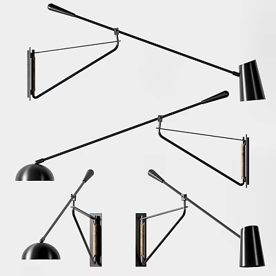Modern Wall Lamps With Adjustable Arm Black Metal And Wood Indoor Home Lighting 3d model