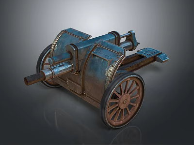 Ancient Wheeled Cannon Weapon Featuring Metal Structure and Vintage Historical Design 3d model