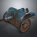 Ancient Wheeled Cannon Weapon Featuring Metal Structure and Vintage Historical Design