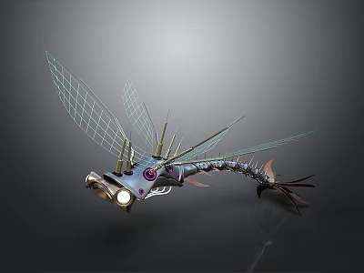 Futuristic Mechanical Dragonfly 3D Model With Transparent Wings And Metallic Body 3d model