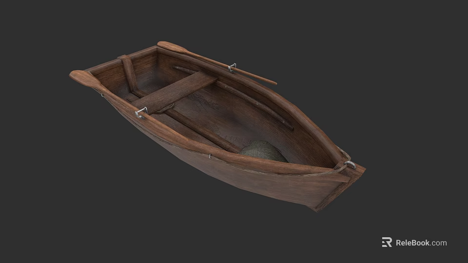 Traditional Handcrafted Wooden Boat With Classic Design And Wooden Seats 3d model 