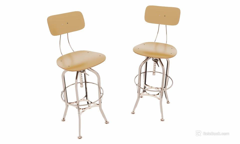 Beige Adjustable Bar Stools With Metal Frame And Backrest For Modern Kitchen 3d model