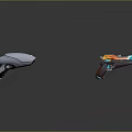 Various Sci Fi Guns Featuring Colorful Designs And Reflective Surfaces On 3d model