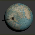 Vintage Blue Globe With Red Wooden Base For Educational And Decorative Use