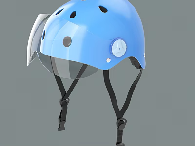 Blue Safety Helmet With Transparent Visor Adjustable Dial And Ventilation Holes 3d model