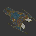 Blue Metallic Spaceship Featuring Sharp Wings and Detailed Design for Space and Aerospace Missions