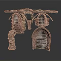 Modern Scene With Medieval Stone Archway Window Frame Iron Grille And Vine Decorations