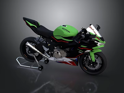Green Sporty Motorcycle With Sleek Design Black Accents Red White Details And Chrome Exhaust 3d model