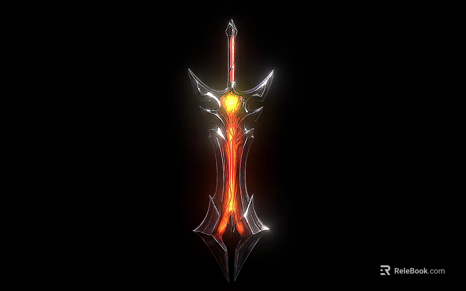 Glowing Red Orange Sword With Ornate Blade And Intricate Illuminated Hilt Design 3d model 