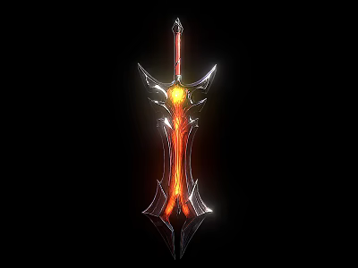 Glowing Red Orange Sword With Ornate Blade And Intricate Illuminated Hilt Design 3d model