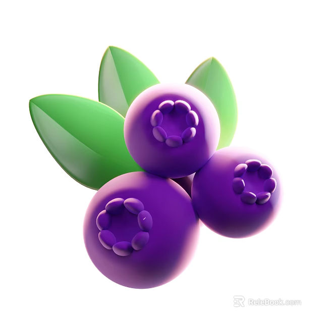 Fresh Purple Berries With Green Leaves As Healthy Natural Fruit Snacks 3d model 