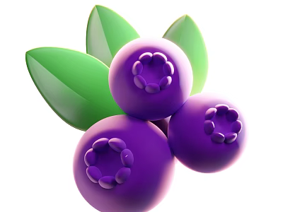Fresh Purple Berries With Green Leaves As Healthy Natural Fruit Snacks 3d model