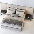 Modern Double Bed With Upholstered Headboard Plush Pillows Throw Blanket And Nightstand 3d model