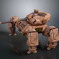 Futuristic Rustic Armored Mech Tank With Quadruped Legs And Cannon Structure