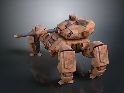 Futuristic Rustic Armored Mech Tank With Quadruped Legs And Cannon Structure 3d model