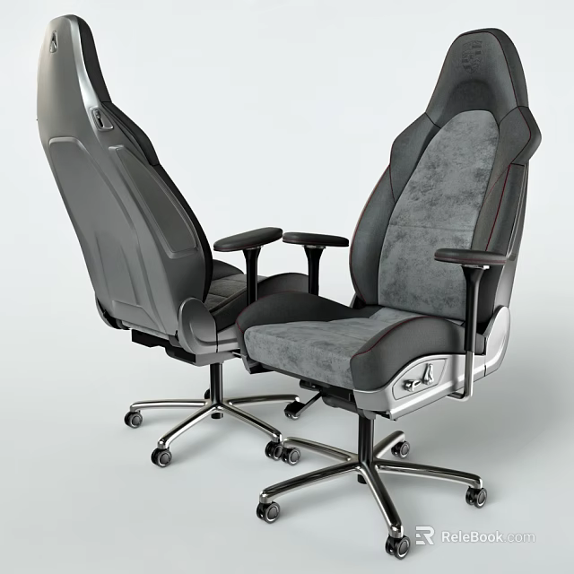 Modern Ergonomic Office Chair With Gray Fabric Black Frame And Caster Wheels 3d model 