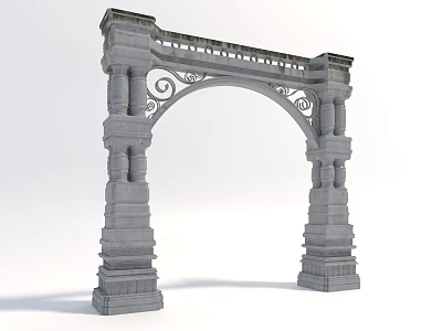 Ornate Classical Style Stone Archway With Decorative Carvings And Scroll Patterns 3d model