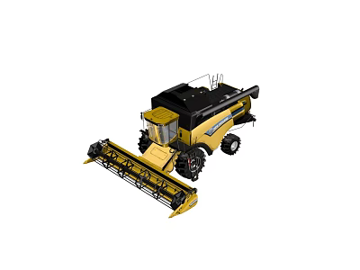 Yellow And Black Functional Agricultural Combine Harvester With Front Cutting Mechanism 3d model