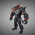 Game And Movie Character With Muscular Build Spiked Armor Red Accents And Clawed Hands