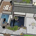 Modern Courtyard Garden Landscape With Building Paved Areas Steps And Greenery