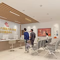Government Service Hall Interior With People At Service Counter Waiting Area Chairs And Wall Screen