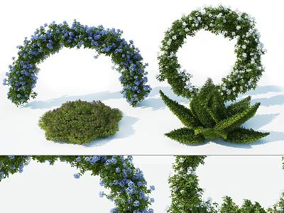 Stunning Flower and Plant Decorations Featuring Blue Arch White Wreath Green Bush Aloe Like Plant 3d model