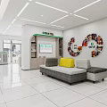 Neat Modern Administrative Service Hall Interior With Counter Waiting Area Sofas And Display Screen