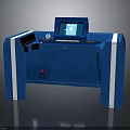 Blue Desk With White Stripes Featuring Open Laptop And Snowflake Decoration