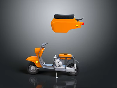 Orange Scooter Design With Black Seat And Modern Body Parts Detailed View 3d model