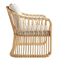 Natural Rattan Leisure Chair With Light Cream Cushion And Armrest Design