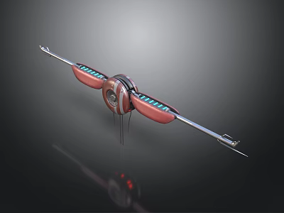 Futuristic Aircraft 3D Model Featuring Red Silver Body Circular Center And Wing Like Parts 3d model