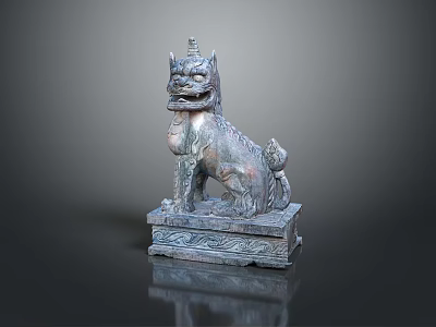 Traditional Bronze Horned Mythical Beast Statue With Ornate Pedestal Carvings And Ancient Artistic Style 3d model