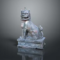 Traditional Bronze Horned Mythical Beast Statue With Ornate Pedestal Carvings And Ancient Artistic Style