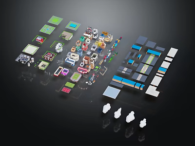 Colorful Modular Building Components With Various House Models And Different Shapes Blocks 3d model