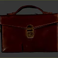 Red Leather Briefcase With Handle Golden Lock And Stitching Details