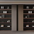 Modern Dark Wood Bookcase With Multi Tiered Shelves Holding Books And Decorative Items