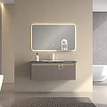 Modern Bathroom Vanity Cabinet with Backlit Mirror Gray Cabinet and Black Countertop